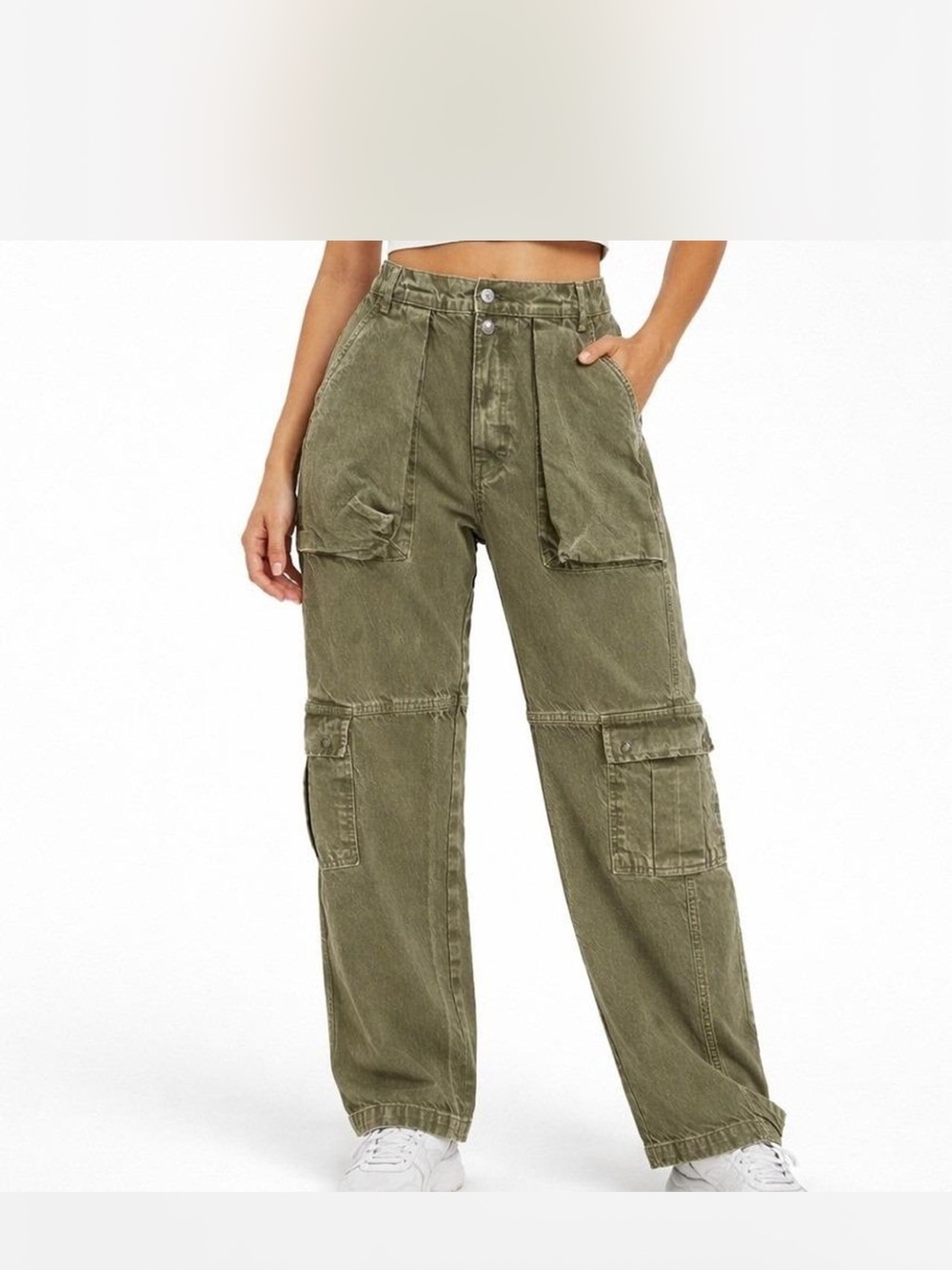 Free People We The Free Olive Green Marx Cargo Utility Pants High Rise Sz 30
